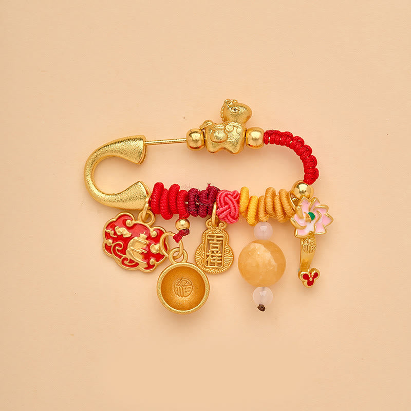 Nimara Ritual Year Of The Horse Fu Character Lotus Attract Fortune Ruyi Handle Peace Buckle Luck Brooch
