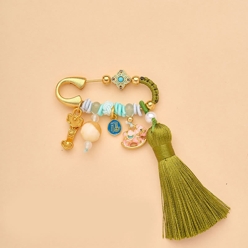 Nimara Ritual Year Of The Horse Fu Character Lotus Attract Fortune Ruyi Handle Peace Buckle Luck Brooch