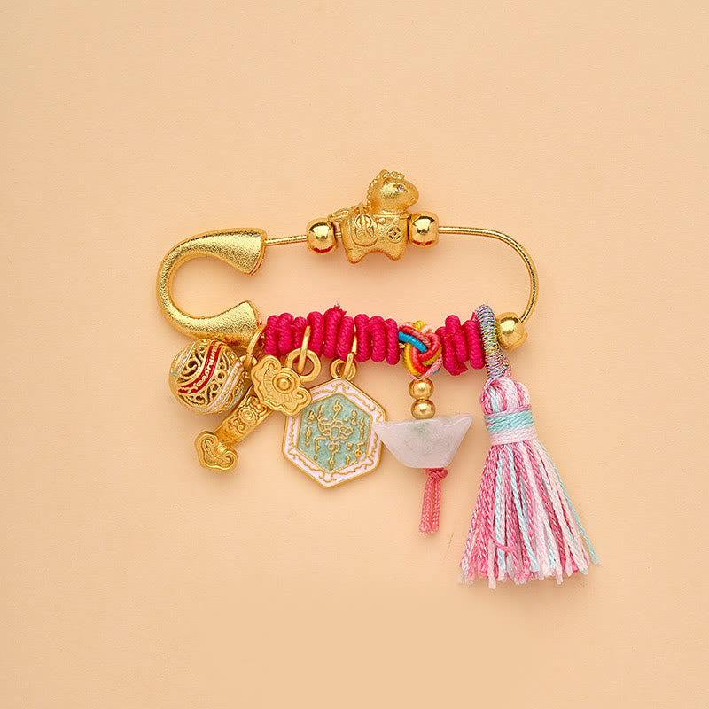 Nimara Ritual Year Of The Horse Fu Character Lotus Attract Fortune Ruyi Handle Peace Buckle Luck Brooch