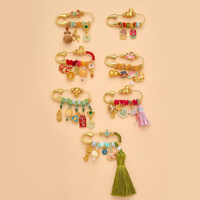 Nimara Ritual Year Of The Horse Fu Character Lotus Attract Fortune Ruyi Handle Peace Buckle Luck Brooch