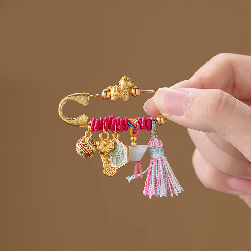 Nimara Ritual Year Of The Horse Fu Character Lotus Attract Fortune Ruyi Handle Peace Buckle Luck Brooch