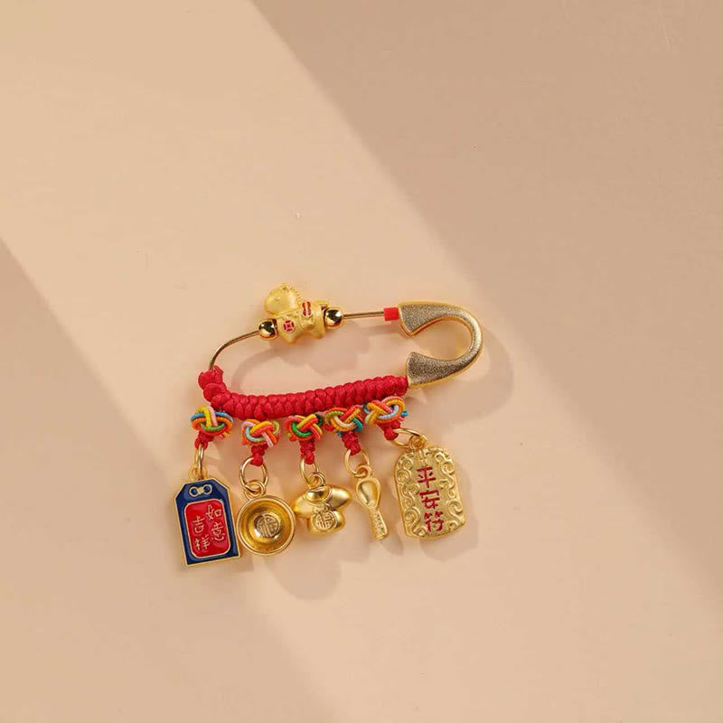 Nimara Ritual Year Of The Horse Fu Character Longevity Lock Ruyi Handle Luck Brooch