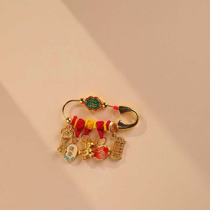 Nimara Ritual Year Of The Horse Fu Character Longevity Lock Ruyi Handle Luck Brooch