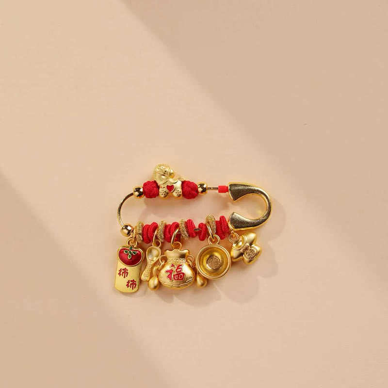 Nimara Ritual Year Of The Horse Fu Character Longevity Lock Ruyi Handle Luck Brooch