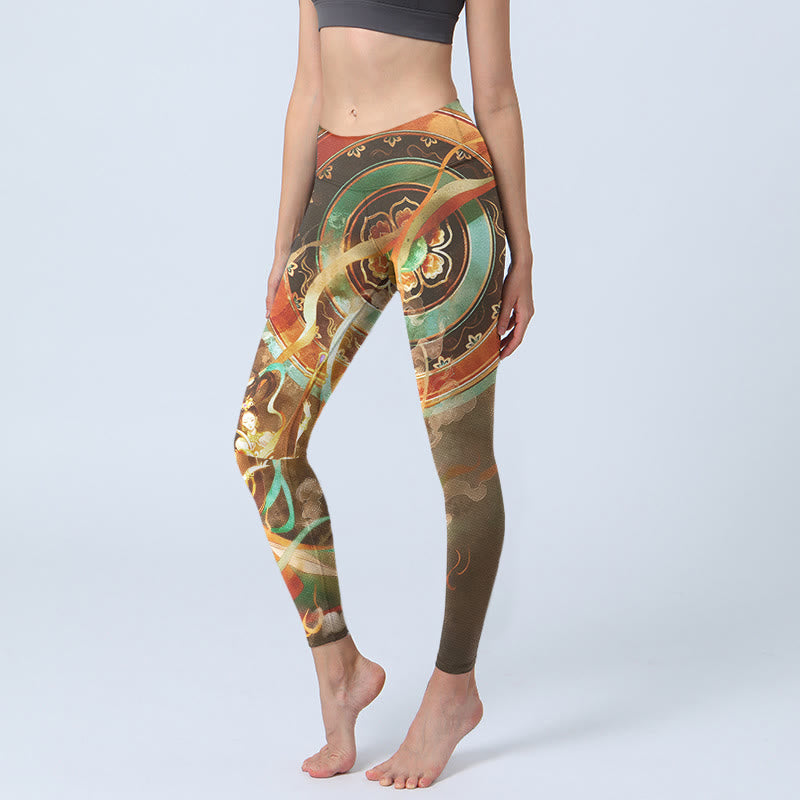 Nimara Ritual Dunhuang Flying Apsaras Mandala Print Gym Leggings Women's Yoga Pants