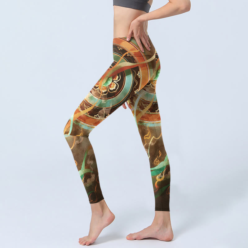 Nimara Ritual Dunhuang Flying Apsaras Mandala Print Gym Leggings Women's Yoga Pants