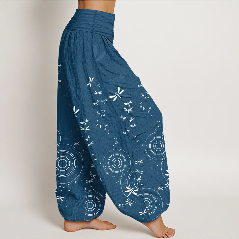 Nimara Ritual Pure Cotton Circular Lines Dragonfly Women's Elastic Waist Harem Pants