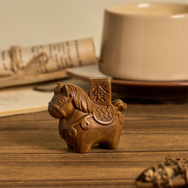 Nimara Ritual Year of the Horse Get rich Green Sandalwood Small Leaf Red Sandalwood Linden Wood Animals Positive Decoration