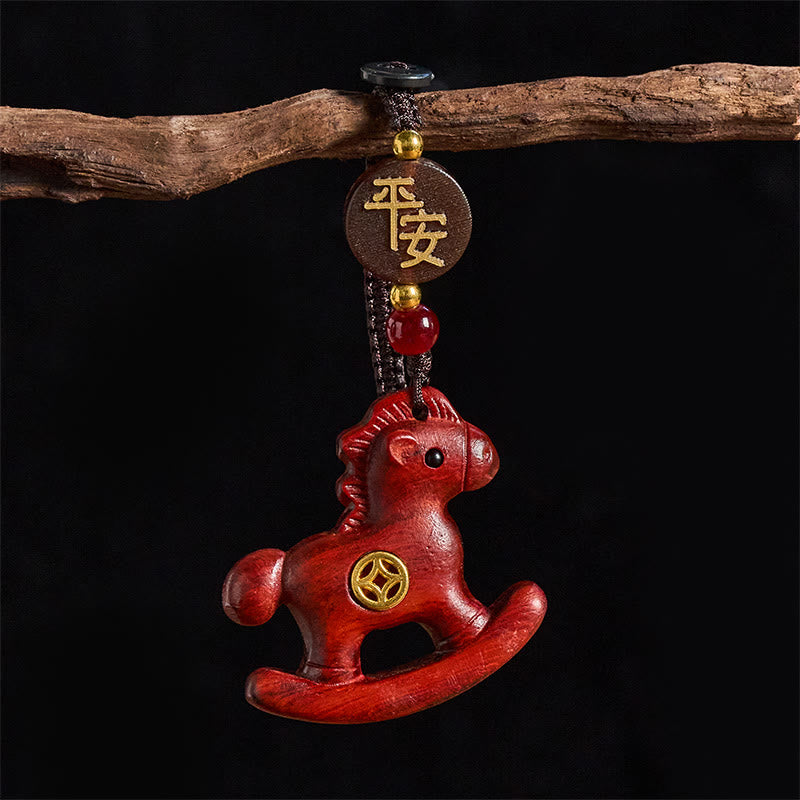 Nimara Ritual Year of the Horse Rainbow Eucalyptus Small Leaf Red Sandalwood Linden Wood Ebony Carved Positive Key Chain