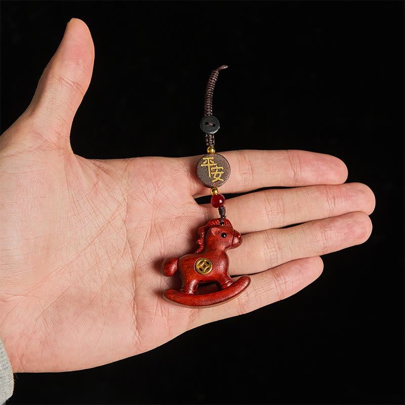 Nimara Ritual Year of the Horse Rainbow Eucalyptus Small Leaf Red Sandalwood Linden Wood Ebony Carved Positive Key Chain