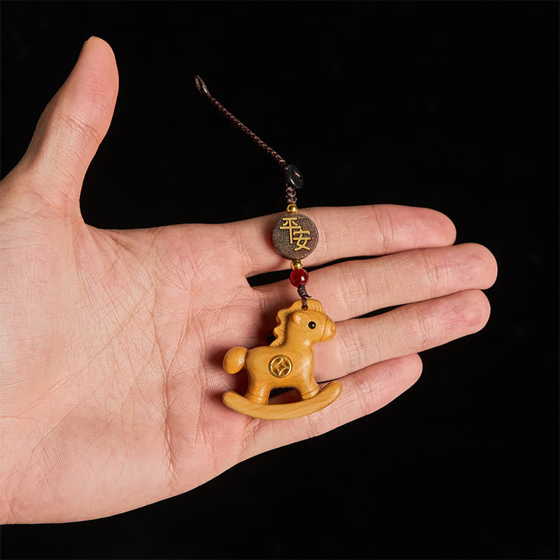 Nimara Ritual Year of the Horse Rainbow Eucalyptus Small Leaf Red Sandalwood Linden Wood Ebony Carved Positive Key Chain