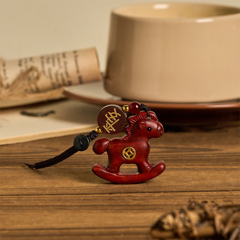 Nimara Ritual Year of the Horse Rainbow Eucalyptus Small Leaf Red Sandalwood Linden Wood Ebony Carved Positive Key Chain