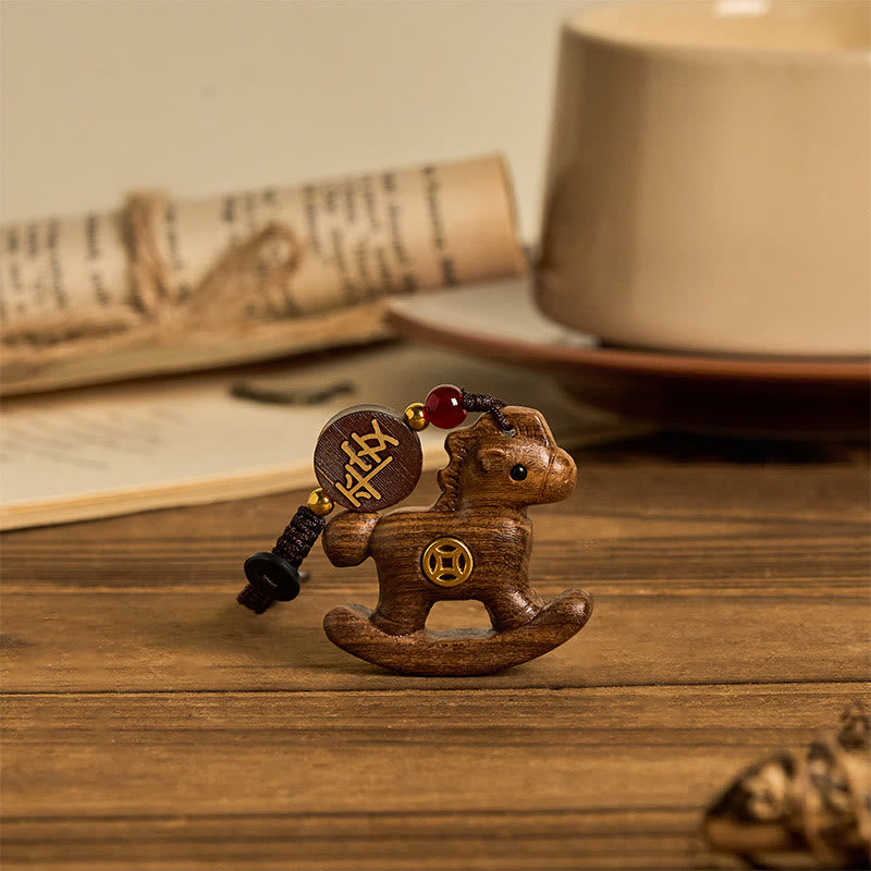 Nimara Ritual Year of the Horse Rainbow Eucalyptus Small Leaf Red Sandalwood Linden Wood Ebony Carved Positive Key Chain