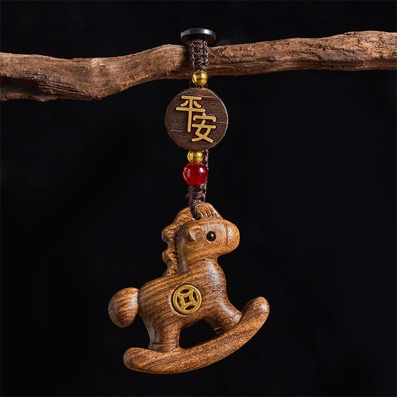 Nimara Ritual Year of the Horse Rainbow Eucalyptus Small Leaf Red Sandalwood Linden Wood Ebony Carved Positive Key Chain