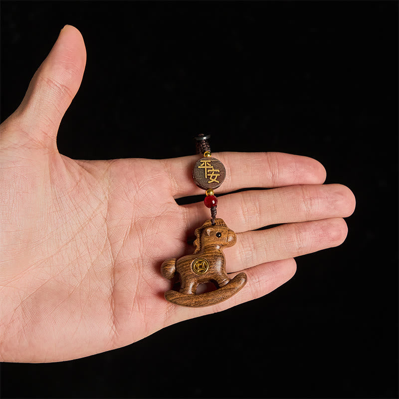 Nimara Ritual Year of the Horse Rainbow Eucalyptus Small Leaf Red Sandalwood Linden Wood Ebony Carved Positive Key Chain