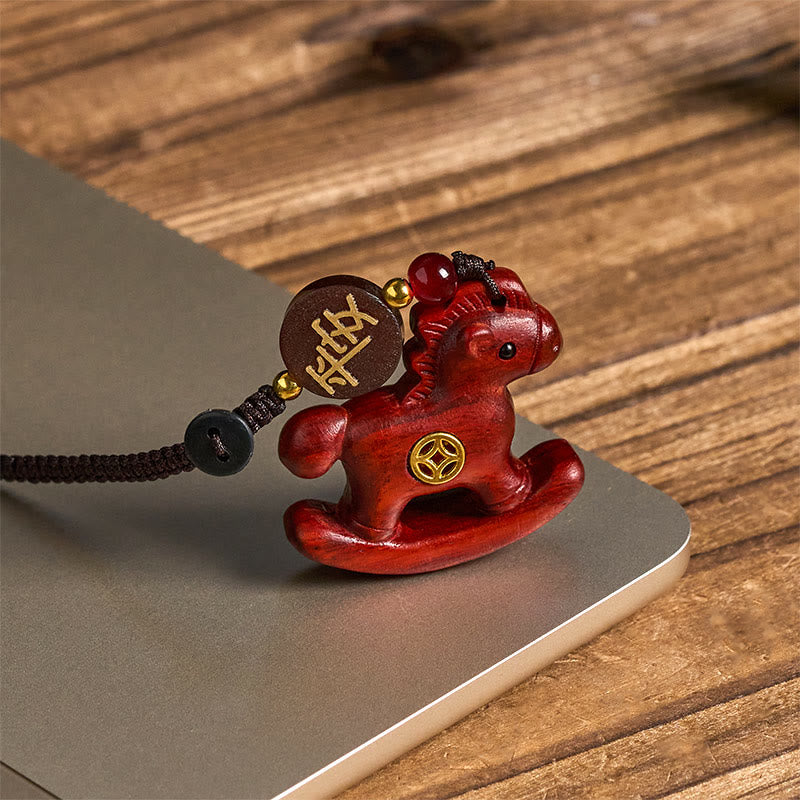 Nimara Ritual Year of the Horse Rainbow Eucalyptus Small Leaf Red Sandalwood Linden Wood Ebony Carved Positive Key Chain