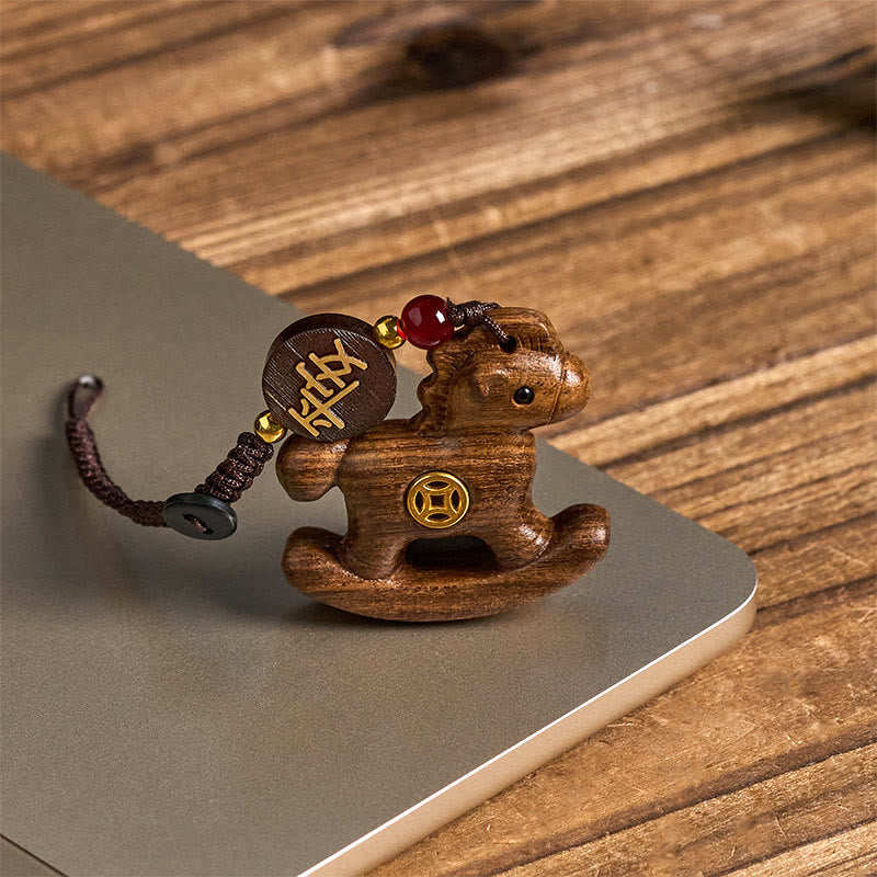 Nimara Ritual Year of the Horse Rainbow Eucalyptus Small Leaf Red Sandalwood Linden Wood Ebony Carved Positive Key Chain
