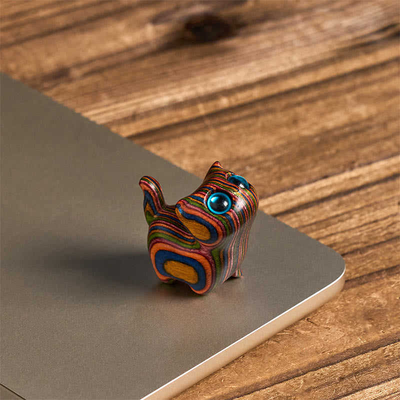 Nimara Ritual Carved Cute Kitten Rainbow Eucalyptus Reduce Stress Decoration