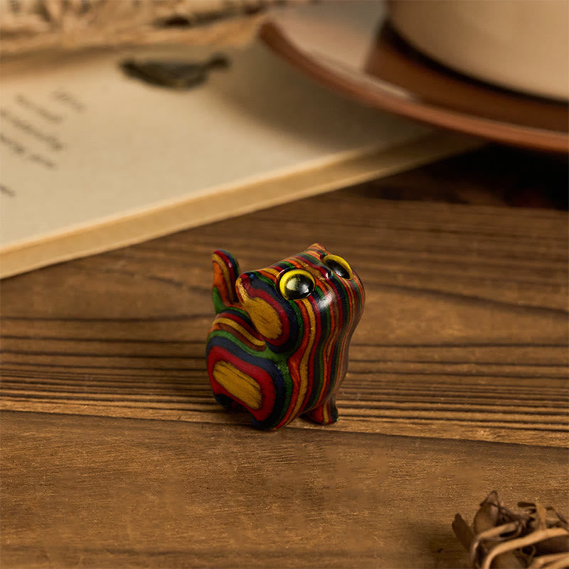 Nimara Ritual Carved Cute Kitten Rainbow Eucalyptus Reduce Stress Decoration