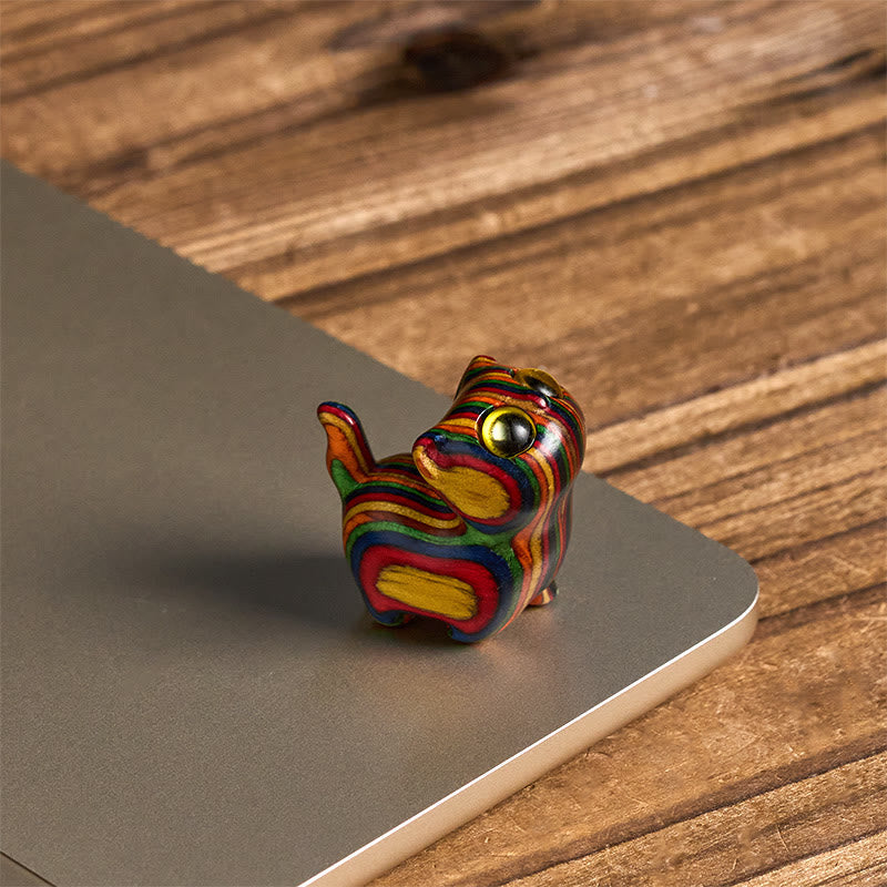 Nimara Ritual Carved Cute Kitten Rainbow Eucalyptus Reduce Stress Decoration