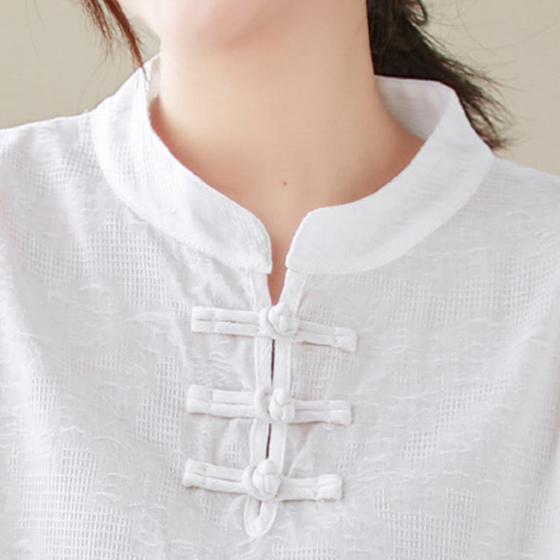 Nimara Ritual Jacquard Frog-button Stand Collar Embroidered Three Quarter Sleeve Design Women's Cotton Shirt