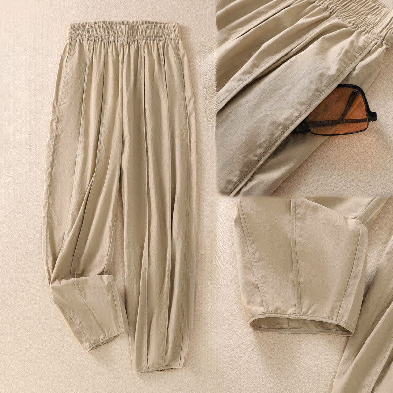 Nimara Ritual Summer Simple Pure Color High Waisted Pleated Women's Harem Pants With Pockets