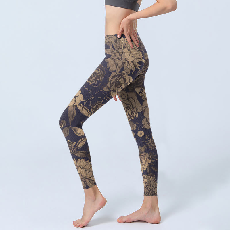 Nimara Ritual Retro Color Scheme Flower Butterfly Leaf Print Gym Leggings Women's Yoga Pants