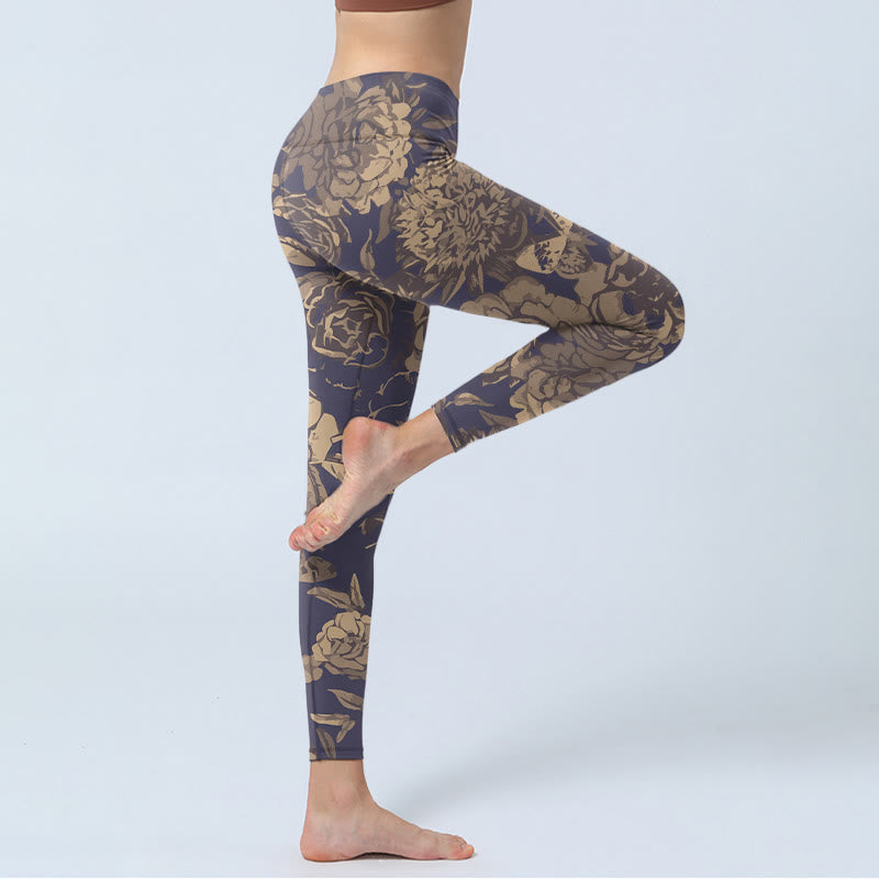 Nimara Ritual Retro Color Scheme Flower Butterfly Leaf Print Gym Leggings Women's Yoga Pants