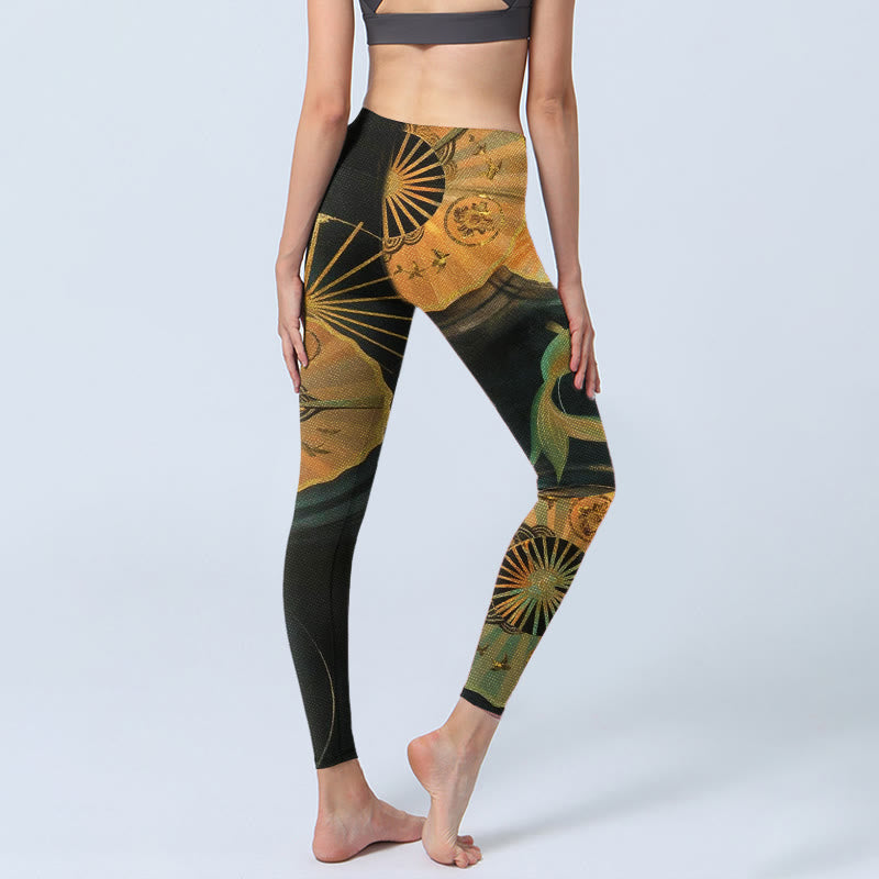 Nimara Ritual Gorgeous Folding Fan Koi Fish Print Gym Leggings Women's Yoga Pants