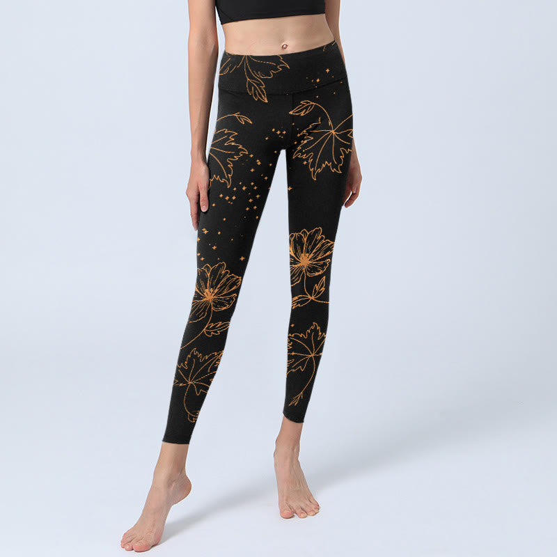 Nimara Ritual Minimalist Style Flower Leaf Star Print Gym Leggings Women's Yoga Pants