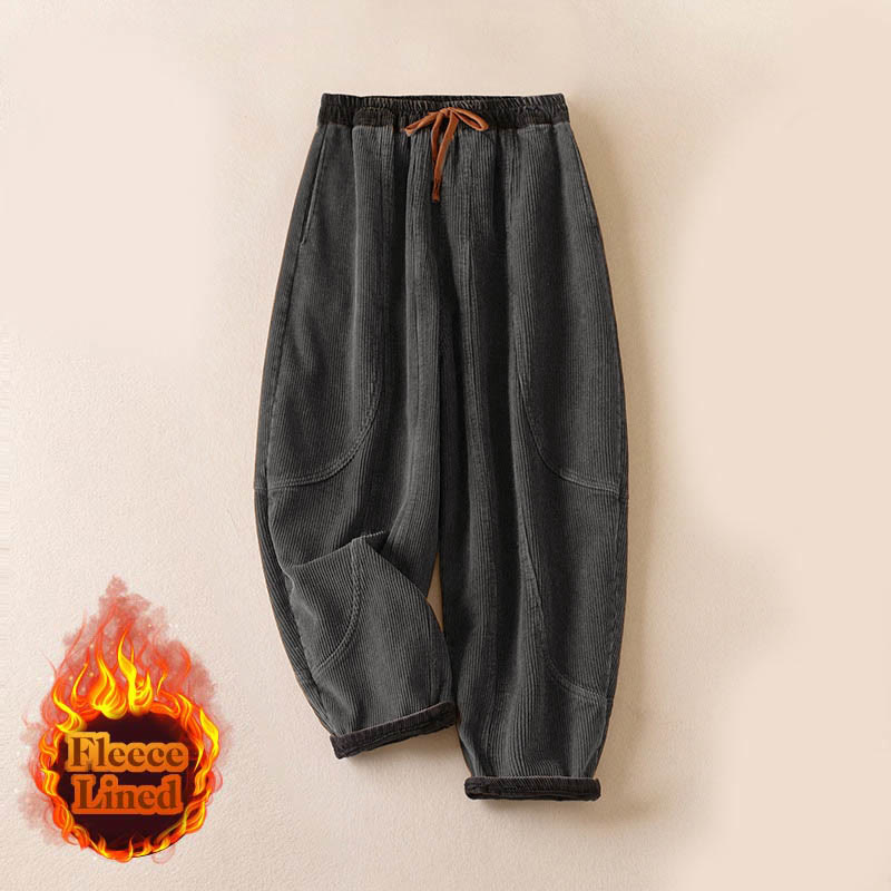 Nimara Ritual Color Contrast Corduroy Cotton Women's Thermal Fleece-Lined Harem Pants With Pockets