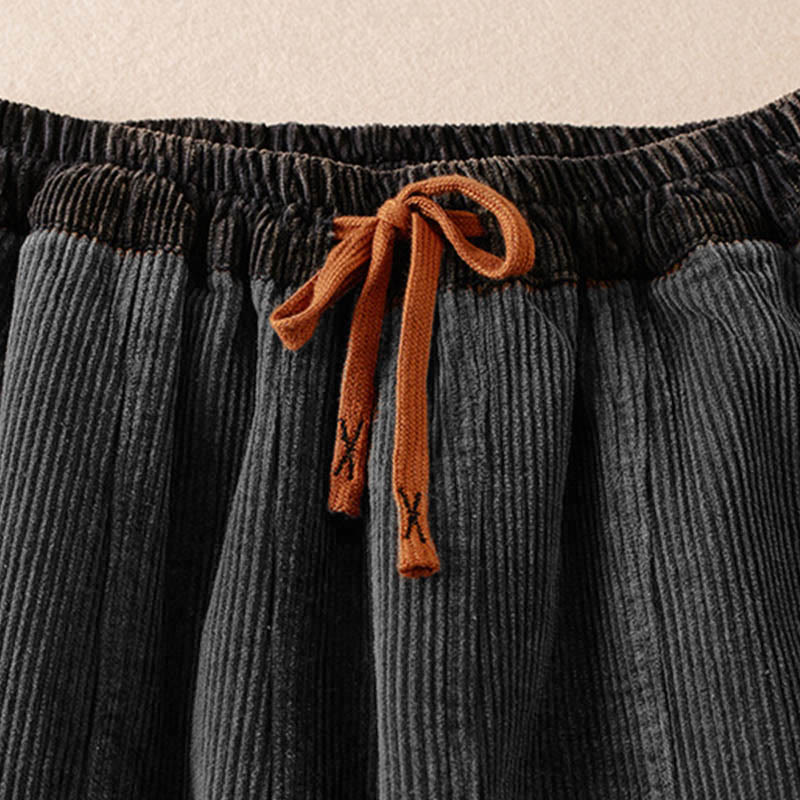 Nimara Ritual Color Contrast Corduroy Cotton Women's Thermal Fleece-Lined Harem Pants With Pockets