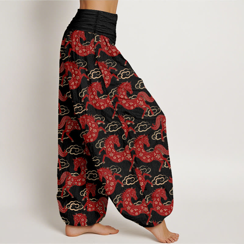 Nimara Ritual Cotton Gorgeous Horse Cloud Pattern Women's Elastic Waist Harem Pants