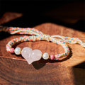 Nimara Ritual Heart Design Pink Crystal Braided Rope Warmth Love Bracelet