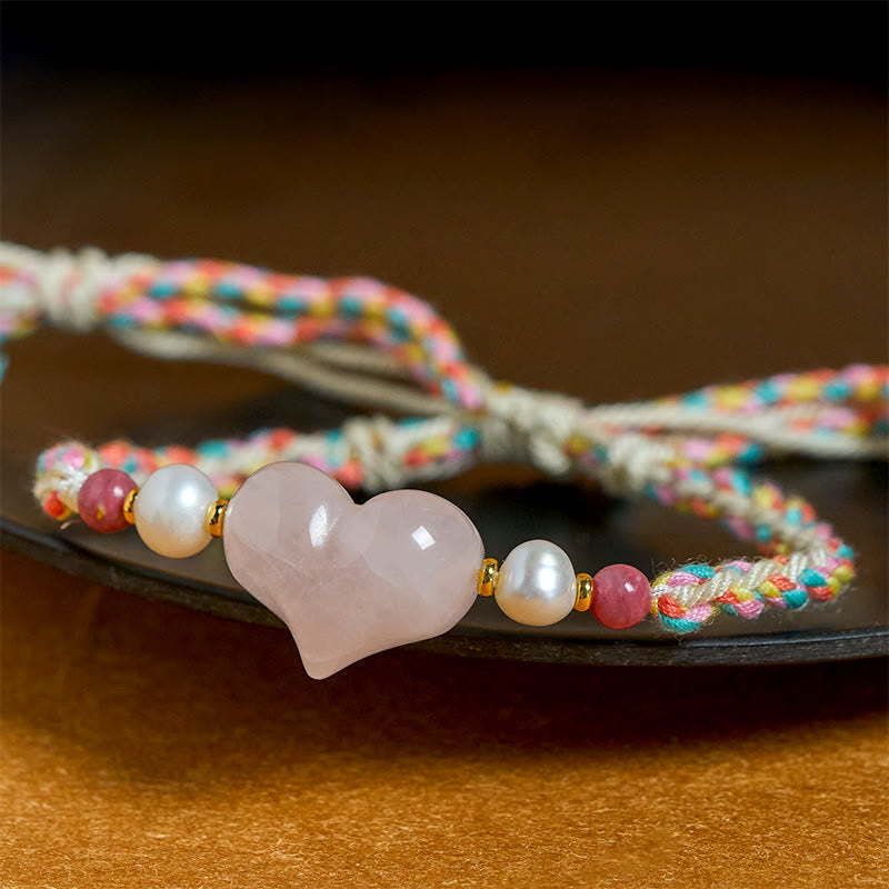 Nimara Ritual Heart Design Pink Crystal Braided Rope Warmth Love Bracelet