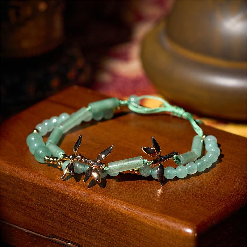 Nimara Ritual Bamboo Design Double Layer Green Aventurine Strength Balance Bracelet