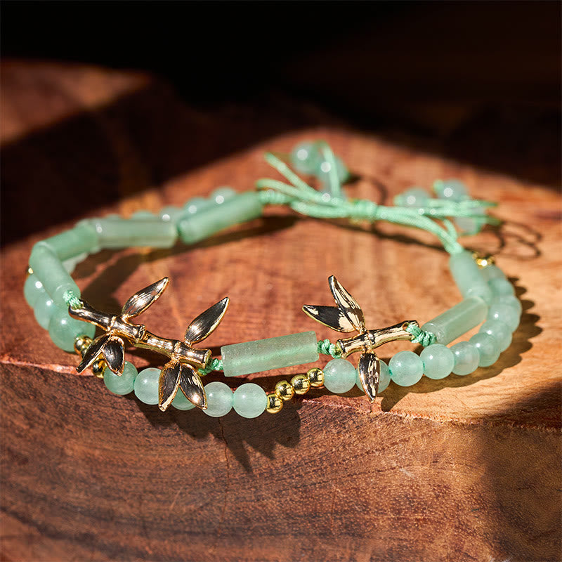 Nimara Ritual Bamboo Design Double Layer Green Aventurine Strength Balance Bracelet