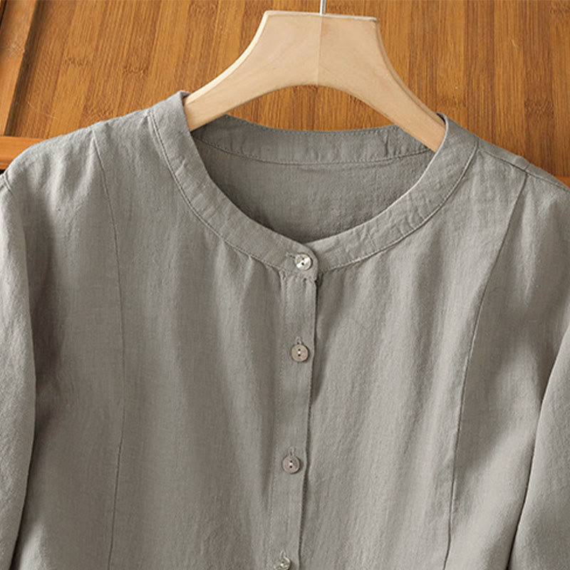 Nimara Ritual Fall Commute Patchwork Plain Design Long Sleeve Women's Cotton Buttons Shirt