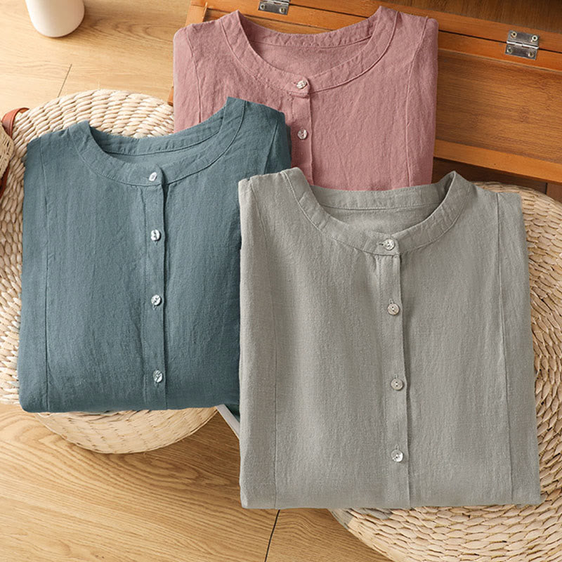 Nimara Ritual Fall Commute Patchwork Plain Design Long Sleeve Women's Cotton Buttons Shirt