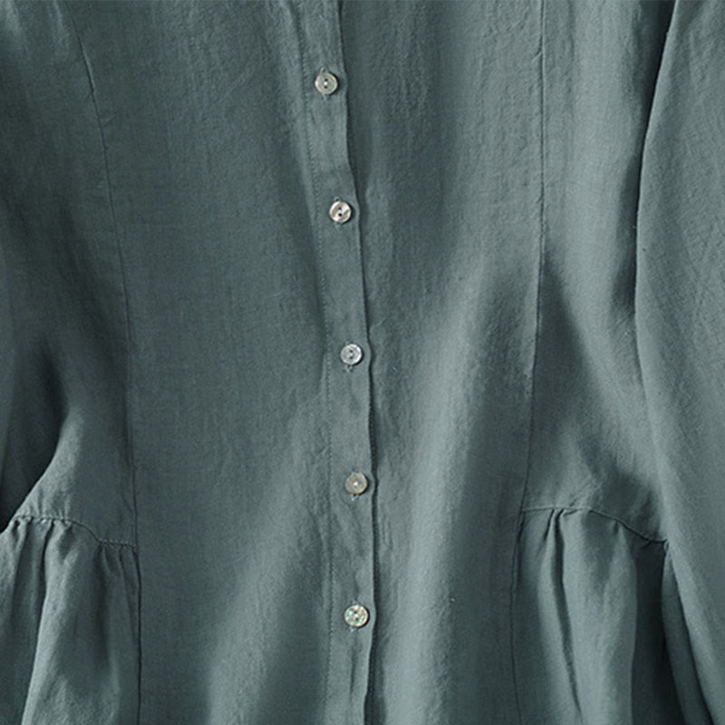Nimara Ritual Fall Commute Patchwork Plain Design Long Sleeve Women's Cotton Buttons Shirt