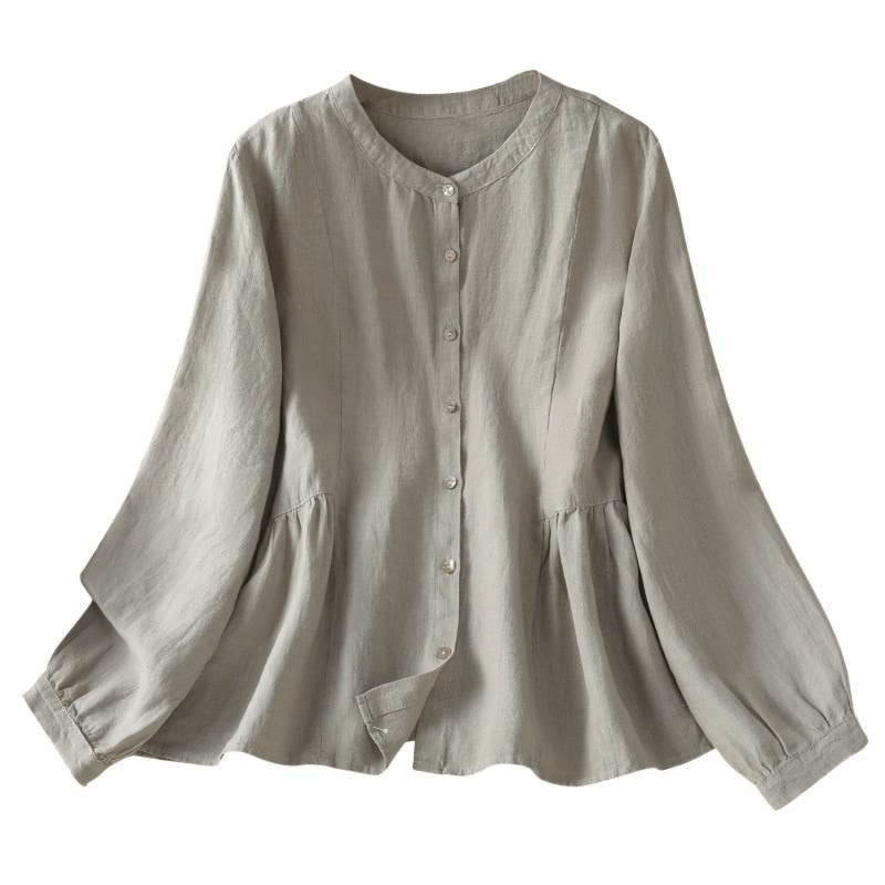 Nimara Ritual Fall Commute Patchwork Plain Design Long Sleeve Women's Cotton Buttons Shirt