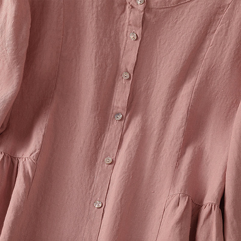 Nimara Ritual Fall Commute Patchwork Plain Design Long Sleeve Women's Cotton Buttons Shirt