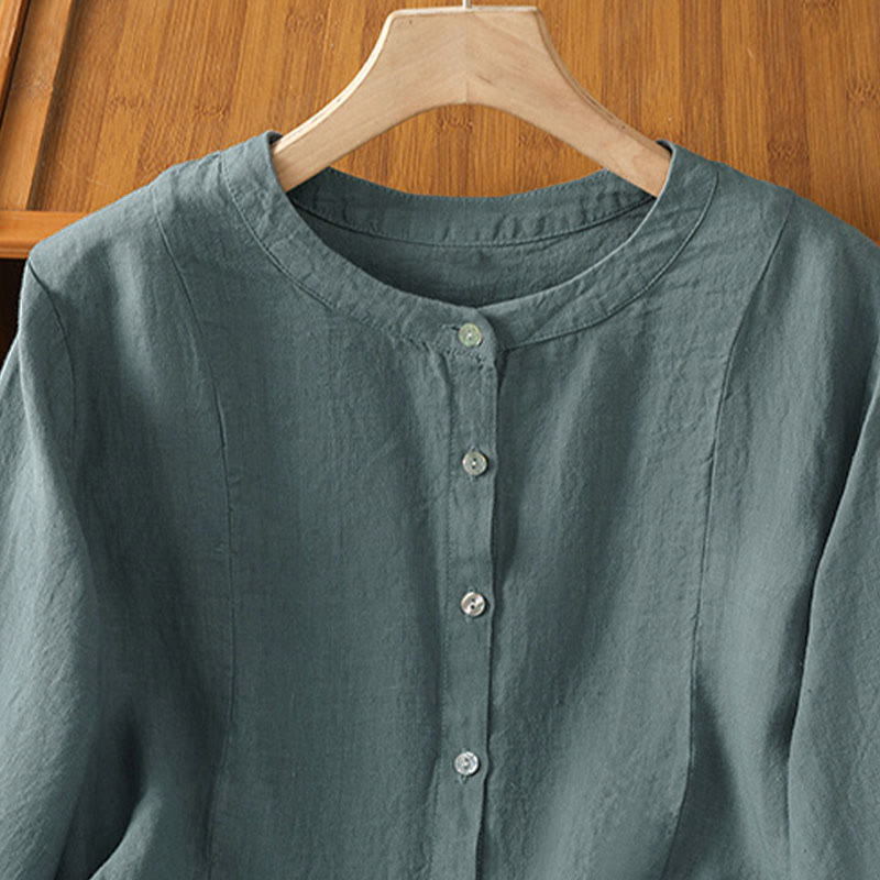 Nimara Ritual Fall Commute Patchwork Plain Design Long Sleeve Women's Cotton Buttons Shirt