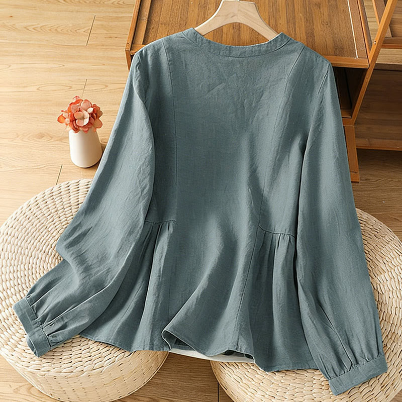 Nimara Ritual Fall Commute Patchwork Plain Design Long Sleeve Women's Cotton Buttons Shirt