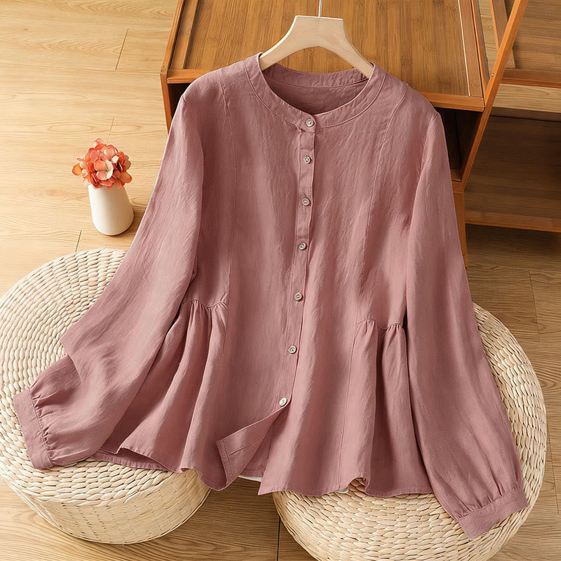Nimara Ritual Fall Commute Patchwork Plain Design Long Sleeve Women's Cotton Buttons Shirt