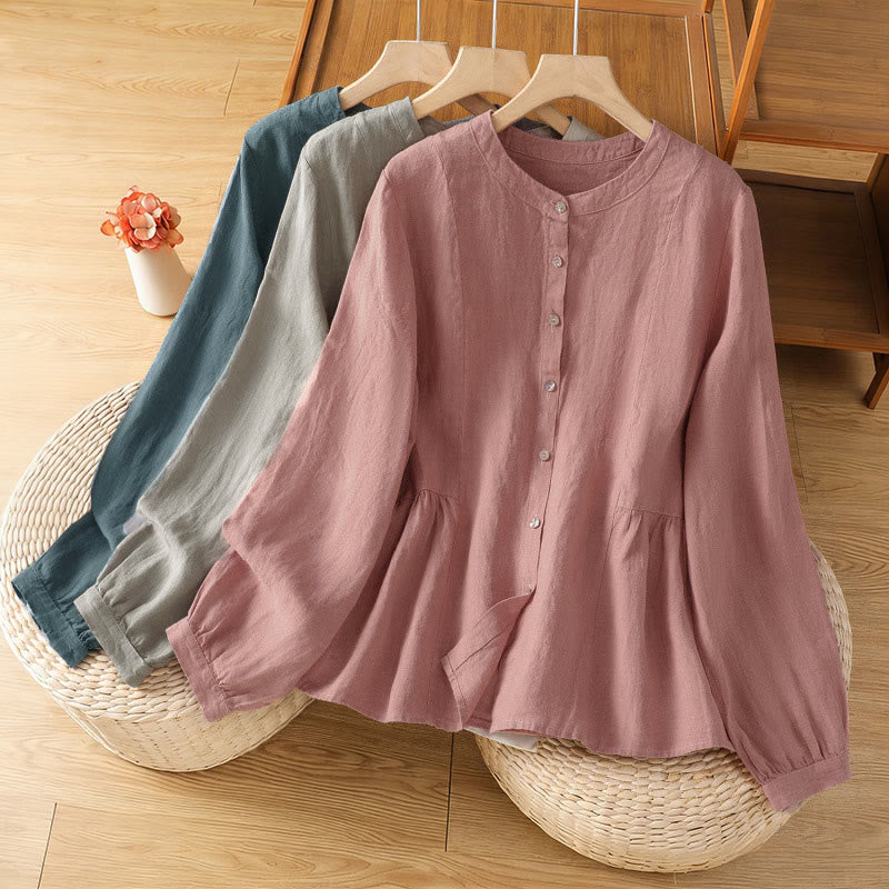 Nimara Ritual Fall Commute Patchwork Plain Design Long Sleeve Women's Cotton Buttons Shirt