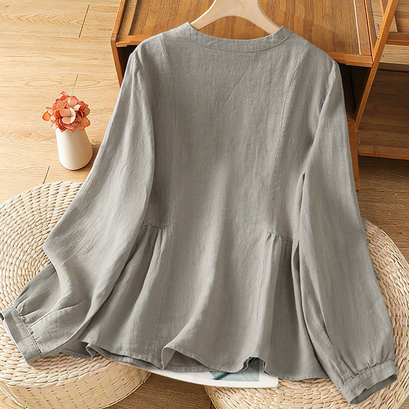 Nimara Ritual Fall Commute Patchwork Plain Design Long Sleeve Women's Cotton Buttons Shirt