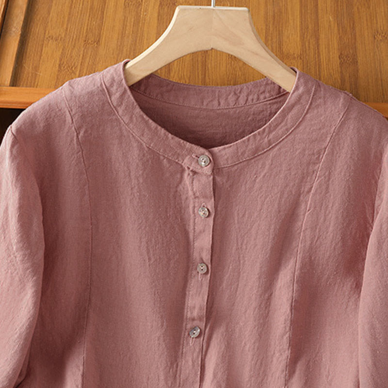 Nimara Ritual Fall Commute Patchwork Plain Design Long Sleeve Women's Cotton Buttons Shirt
