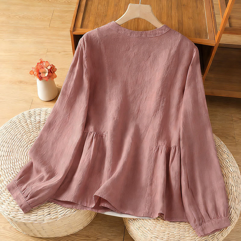 Nimara Ritual Fall Commute Patchwork Plain Design Long Sleeve Women's Cotton Buttons Shirt