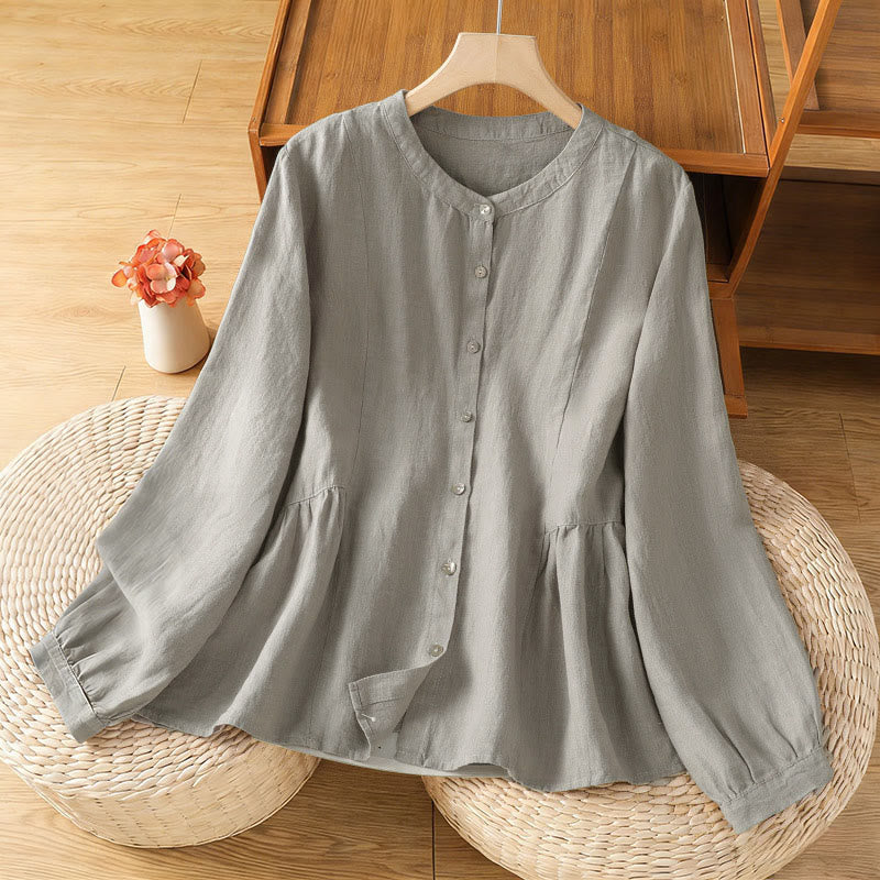 Nimara Ritual Fall Commute Patchwork Plain Design Long Sleeve Women's Cotton Buttons Shirt